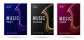 Set of Music posters with abstract lines forming shape of musical string instrument, advertising artistic layout