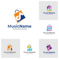 Set of Music shopping store bag logo illustration template. Shop music logo design concept vector Royalty Free Stock Photo