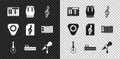 Set Music synthesizer, Drum, Treble clef, Guitar, Sound mixer controller, Microphone, pick and icon. Vector Royalty Free Stock Photo