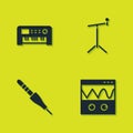 Set Music synthesizer, Oscilloscope, Audio jack and Microphone with stand icon. Vector Royalty Free Stock Photo