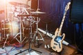 Set of musical instruments. Bass guitar and drums Royalty Free Stock Photo