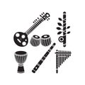 Set of musical instruments black silhouette on transparent background vector illustration Royalty Free Stock Photo