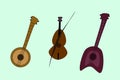 Set of musical instruments, icons. Banjo, guitar, violin. Vector image.