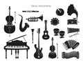Set of musical instruments on the white background