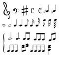 Set of musical notes icons for design on white, stock vector illustration Royalty Free Stock Photo