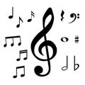 Set of musical notes and symbols. Isolated vector illustration. Royalty Free Stock Photo