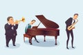 set of musicians on white background. Saxophonist, Pianist, Trumpeter. Cartoon style Royalty Free Stock Photo