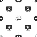 Set Mustache and beard, Shaving foam on hand and Barbershop on seamless pattern. Vector