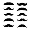 Set of Mustaches. Black silhouette of adult man moustaches. Vector illustration isolated on white