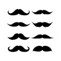 Set of Mustaches. Black silhouette of adult man moustaches. Vector illustration isolated on white background