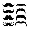 Set of Mustaches. Black silhouette of adult man moustaches. Vector illustration isolated on white background