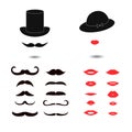 Set of mustaches and lips. Royalty Free Stock Photo