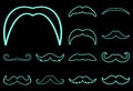 Set of Mustaches Neon isolated on black background. Mustache Neon icons. Vector Illustration. Elements for design. Retro neon sign Royalty Free Stock Photo