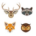 Set of muzzles of forest animals. In cartoon style