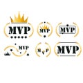 Set MVP gold medal award on white background. Vector stock illustration. Royalty Free Stock Photo
