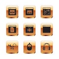 Set MySQL code, Debugging, Computer mouse, System, Software, Headphones and Search engine icon. Vector