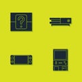 Set Mystery or random box, Retro arcade game machine, Portable video console and Video icon. Vector Royalty Free Stock Photo