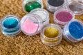 nail glitters of different colors, close up. Royalty Free Stock Photo