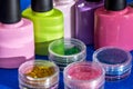 set of nail glitters and polish nail of different colors, Royalty Free Stock Photo