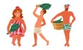 Set of naked people enjoying bathhouse with brooms vector illustration