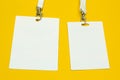 Set of a name label on a yellow background. Space for text and design. Close-up