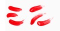 Set of narrow brush strokes, red nail polish, isolated element for design