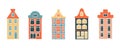 Set of narrow historic Dutch houses. Vector hand drawn color illustration. Isolated element on a white background Royalty Free Stock Photo
