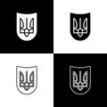 Set National emblem of Ukraine icon isolated on black and white background. Ukrainian trident. Vector Royalty Free Stock Photo