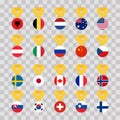 Set national flags of the world on transparent background. Medal with the flag - vector illustration