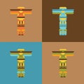 Set of native traditional totem pole