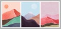 Set of Natural abstract mountain. Mid century modern minimalist art print