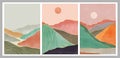 Set of Natural abstract mountain. Mid century modern minimalist art print