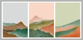 Set of Natural abstract mountain. Mid century modern minimalist art print