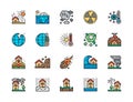 Set of Natural Disaster Flat Color Line Icons. Drought, Global Warming and more. Royalty Free Stock Photo