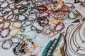 Set of natural material bracelets and necklaces on market display Royalty Free Stock Photo