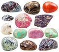 Set of natural mineral tumbled gemstones isolated