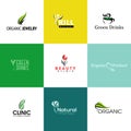 Set of natural and organic products logo templates and ic