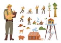 Set of natural park or forest reserve rangers, vector illustration isolated.