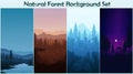 Natural forest mountains horizon Landscape wallpaper Set Sunrise and sunset Illustration vector Sunlight colorful view background
