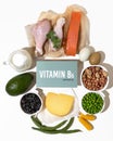 A set of natural products rich in vitamin b5 Pantothenic acid. Healthy food concept. Cardboard sign with the inscription