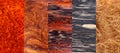 Set of natural real burl and rosewood wood planks with groove joints have a vertical background Royalty Free Stock Photo