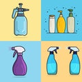 Set of Natural Soap or Shampoo Bottles and Disinfect and Cleaning Spray Bottles vector illustration Royalty Free Stock Photo