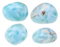 Set of natural tumbled Larimar gem stone isolated