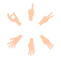Set of Naturalistic Hand Silhouettes that show the numbers 0, 1, 2, 3, 4, 5 with flexion of the fingers. Vector Illustraion