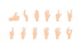 Set of Naturalistic Hand Silhouettes that show the numbers 0, 1, 2, 3, 4, 5 with flexion of the fingers. Vector Illustraion