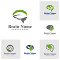 Set of Nature Brain logo design vector. Creative Brain with Leaf logo concepts template