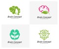 Set of Nature Brain Logo design vector template. Think idea concept. Brainstorm power thinking brain icon Logo