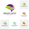 Set of Nature Brain Logo Vector Template. Brain Mind with Leaf Logo Concepts