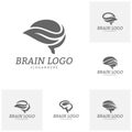 Set of Nature Brain Logo Vector Template. Brain Mind with Leaf Logo Concepts