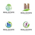 Set of Nature Building Idea logo template, Modern City with Leaf logo designs concept, Real Estate logo Vector Illustration Royalty Free Stock Photo